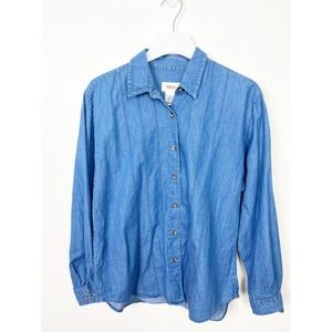 Talbots Chambray Detailed Seam Button Front Shirt Size Medium